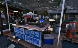 Over Jump Racing : l'accueil virtuel du jeu (?), avec une statue rétro de Sonic et un distributeur Gashapon à côté : si ce n'est pas un appel du pied à SEGA, je n'y comprends plus rien. Un beau clin d'oeil. ;)